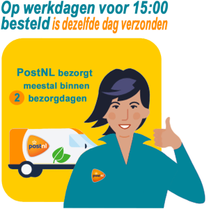 Op werkdagen voor 15:00 besteld is dezelfde dag bij PostNL